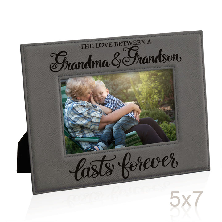 Love Grandma and Grandson Lasts Forever Leather Frame