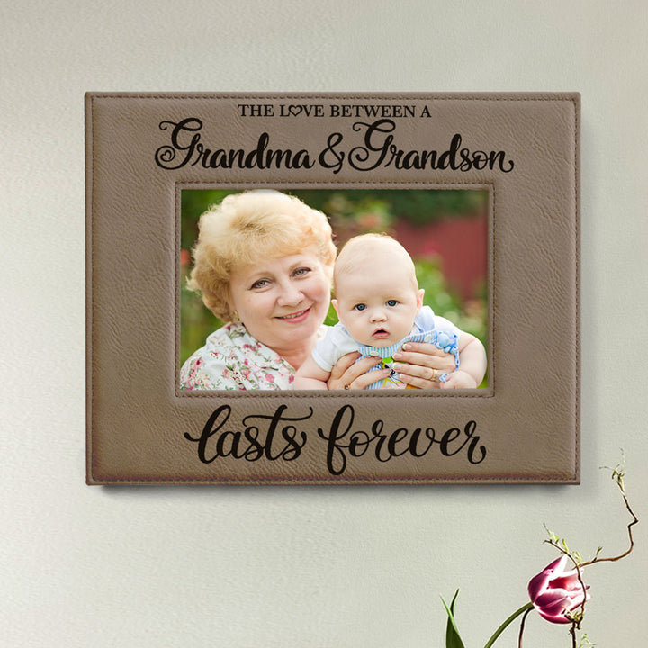 Love Grandma and Grandson Lasts Forever Leather Frame