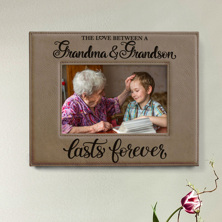 Love Grandma and Grandson Lasts Forever Leather Frame