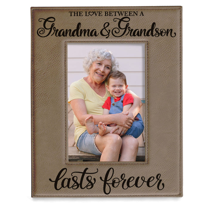 Love Grandma and Grandson Lasts Forever Leather Frame