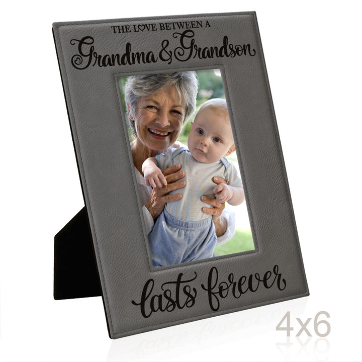 Love Grandma and Grandson Lasts Forever Leather Frame