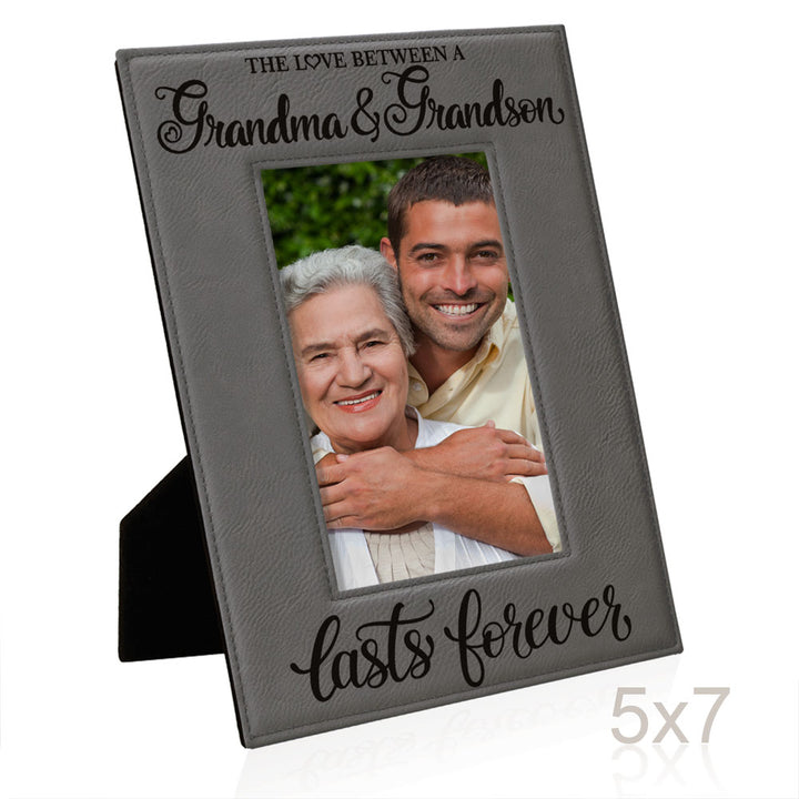 Love Grandma and Grandson Lasts Forever Leather Frame
