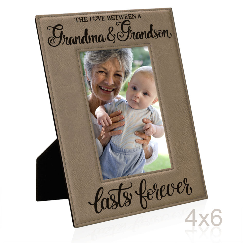 Love Grandma and Grandson Lasts Forever Leather Frame
