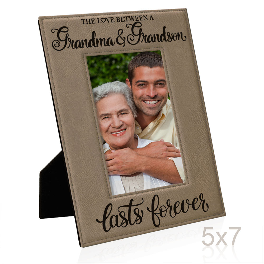 Love Grandma and Grandson Lasts Forever Leather Frame