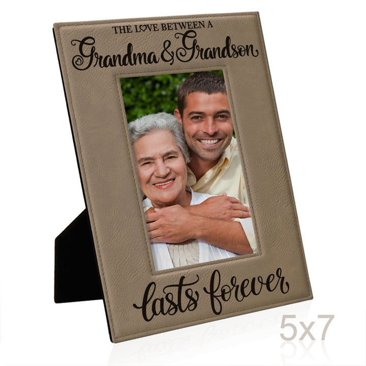 Love Grandma and Grandson Lasts Forever Leather Frame